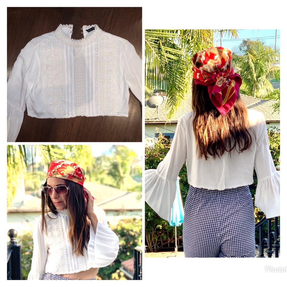 Cropped white bell sleeve boho blouse top mango